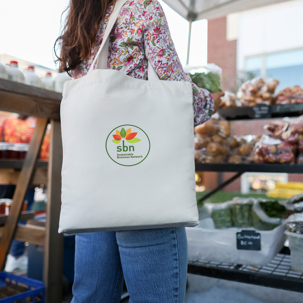 Tote bag with company logo on it