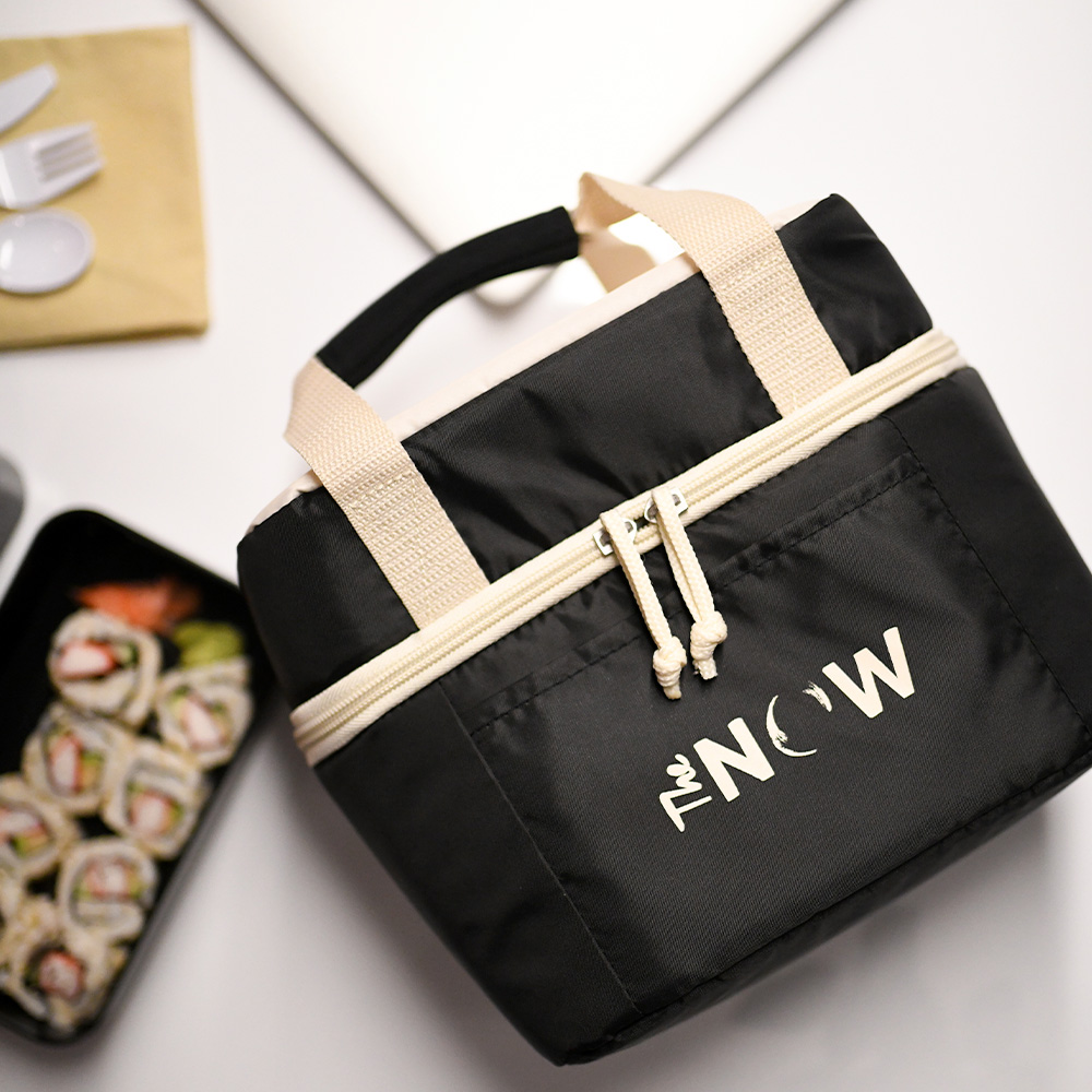 Lunch box with company logo on it